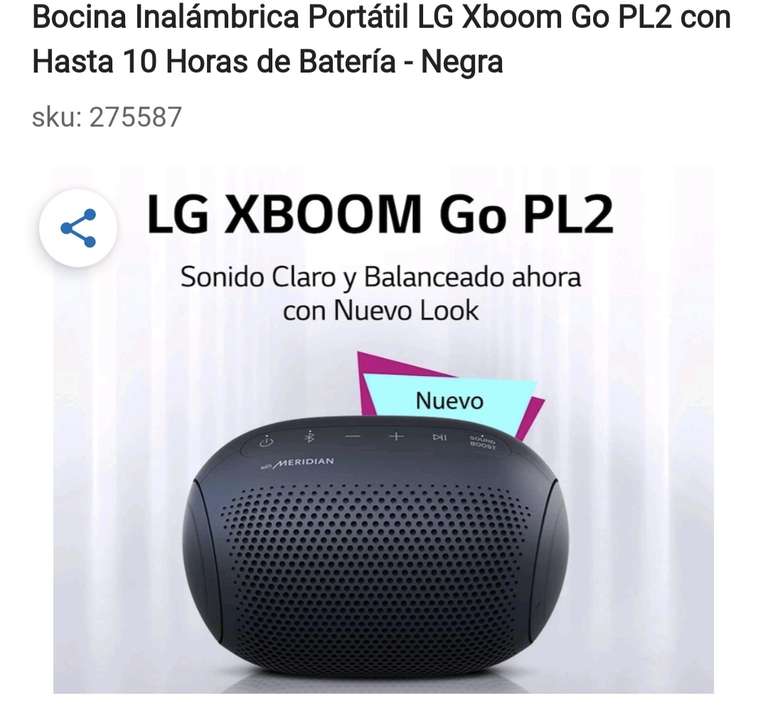 Coppel: LG XBOOM GO PL2 64% Descuento