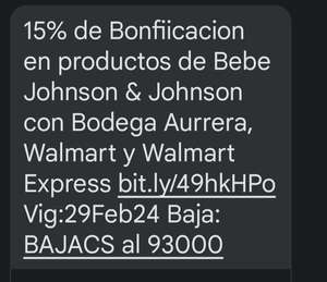 Cashi: 15% de bonificación en productos de bebé Johnson & Johnson en Bodega Aurrera, Walmart y Walmart Express