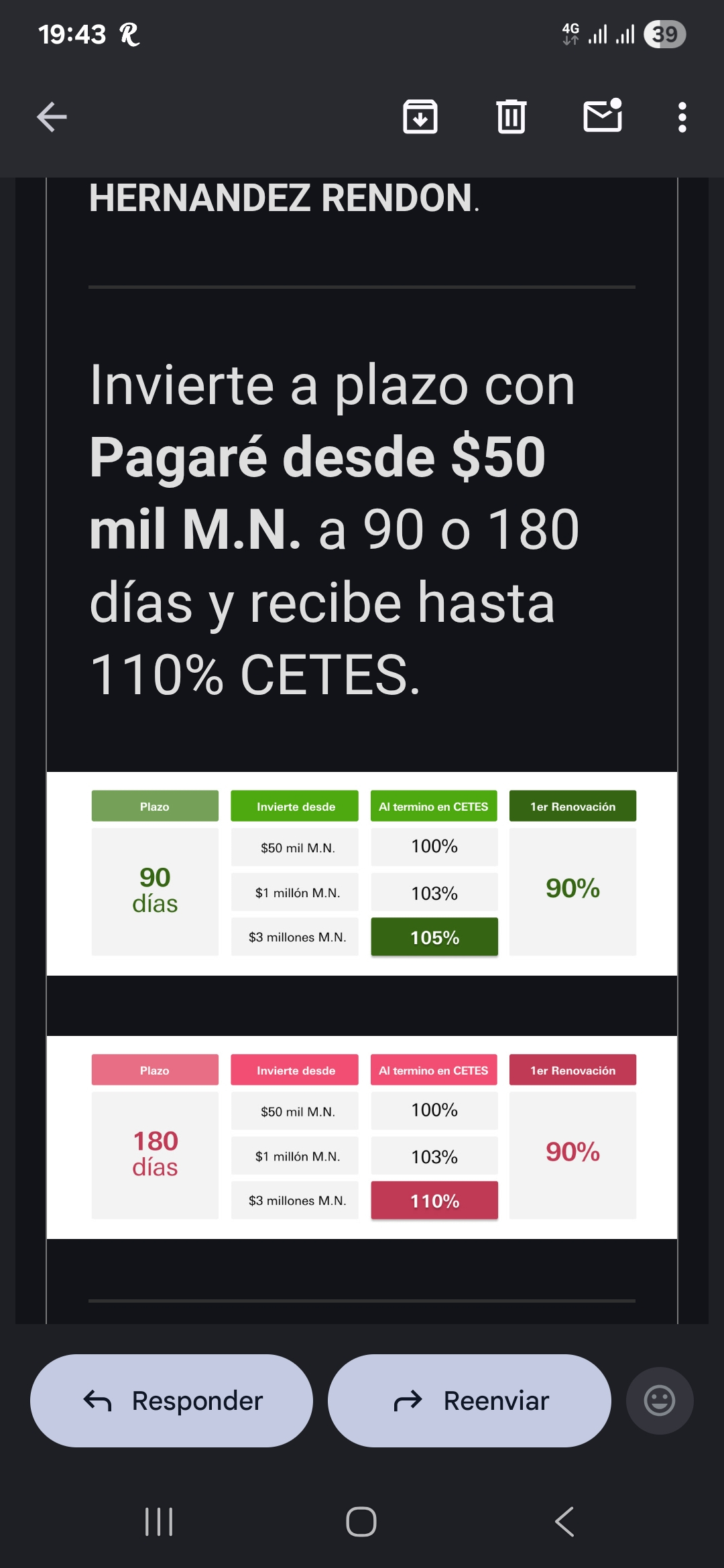HSBC: Pagare a 110% de CETES a 90 y 180 dias
