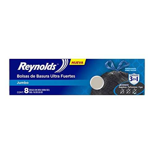 Amazon: Reynolds Bolsas de Basura Jumbo pack de 8 pz