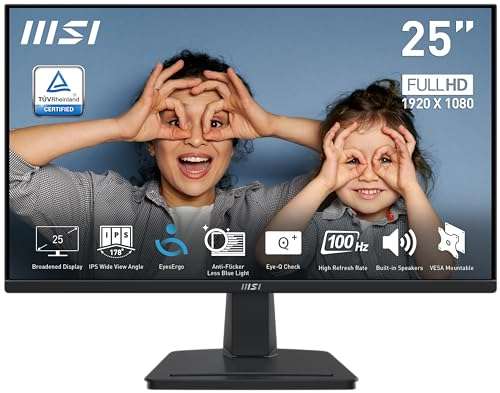 Amazon: MSI Pro MP251 24.5" IPS (FHD), 100Hz, sincronización adaptativa, HDMI, Puerto VGA, Montaje VESA, inclinación, Altavoz, 1 ms