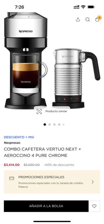 El Palacio de Hierro: Nespresso Vertuo Next Deluxe Pure Chrome + Aeroccino 4