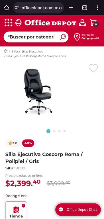 Office Depot: Silla Ejecutiva Coscorp Roma / Polipiel / Gris