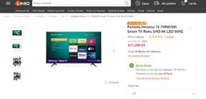 Linio: Pantalla Hisense 75 75R6030K Smart TV Roku UHD 4K LED 60HZ | Pagando con PayPal