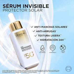Amazon: L'Oréal Paris Sérum Protector Solar Invisible FPS 50+ anti-manchas y lineas de expresión, 30ml