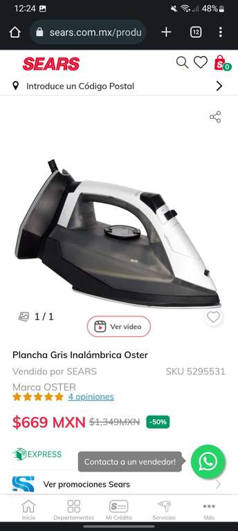 Sears ~ Plancha inalámbrica Oster