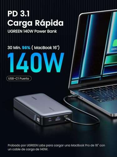 Amazon: UGREEN 145W Power Bank 25000mAh, Carga Rápida con Cable USB C y 3 Puertos, PD3.0 Descuento HOTSALE + Cupón del vendedor