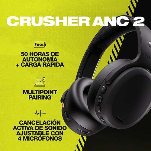 Amazon: Skullcandy Crusher ANC 2 Audífonos Over-Ear Inalámbricos con Cancelación de Ruido