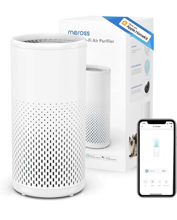 Amazon: Purificador de aire Wi-Fi inteligente Meross Apple Homekit, Alexa, Alexa y Smarthings de Google, H13 Filtro HEPA