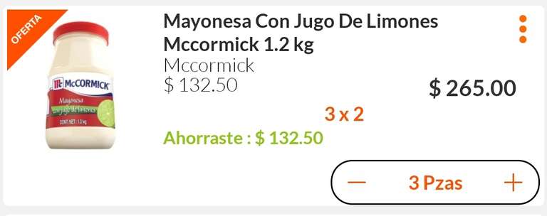 La Comer: mayonesa 1.2 kg a $88 comprando 3 piezas (3.6 kg)