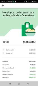 UberEATS - Naga Sushi - Querétaro 2 California Roll y 2 Nevada Roll por $53 (Uber One) | Leer descripción