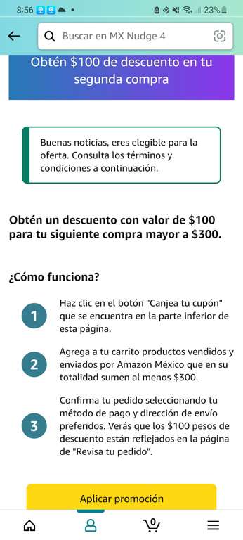 Amazon: $100 de descuento en tu segunda compra (compra mín $300) | Usuarios seleccionados