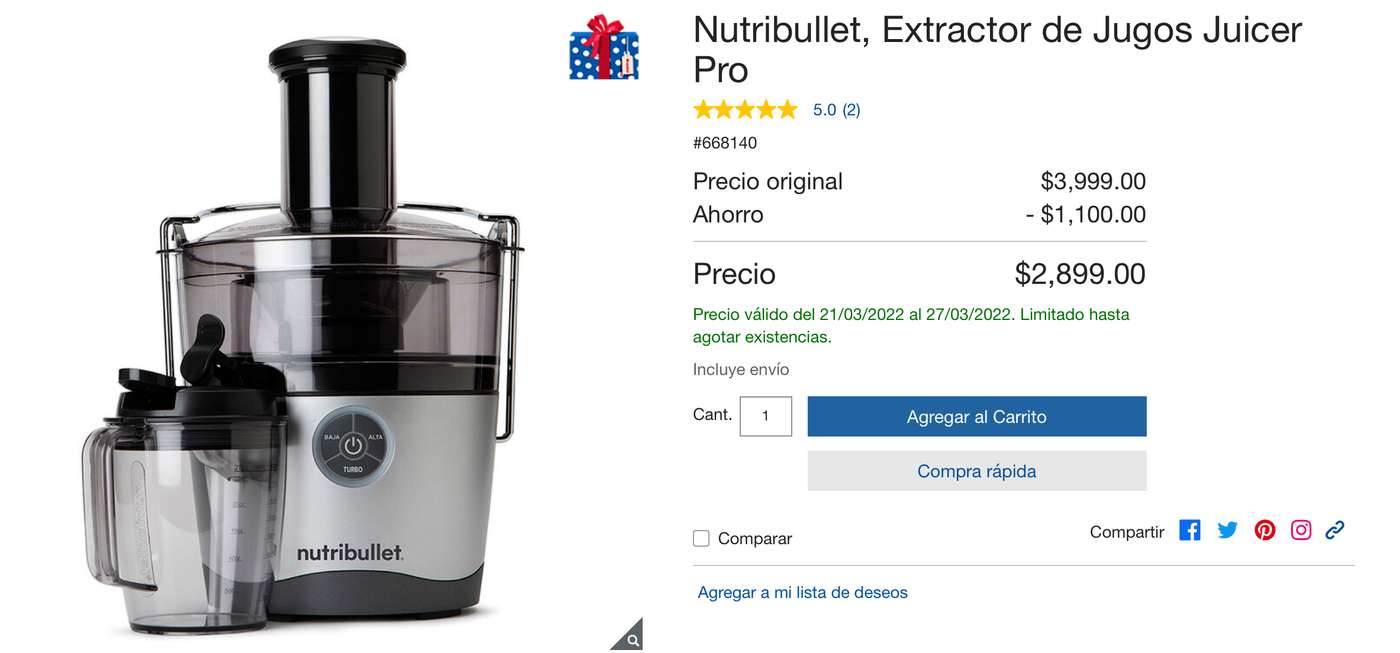Costco: Nutribullet, Extractor de Jugos Juicer Pro - promodescuentos.com