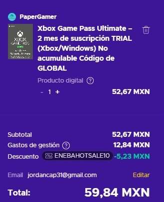 Eneba: Xbox Game Pass Ultimate – 2 mes de suscripción TRIAL GLOBAL (No acumulable, cuentas nuevas) SIN VPN