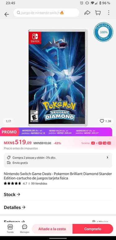 AliExpress: Pokémon Diamante Brillante nintendo switch