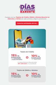 Banorte: Días de compras Banorte 15% de bonificación con Tarjeta Digital 10% con Tarjeta Física