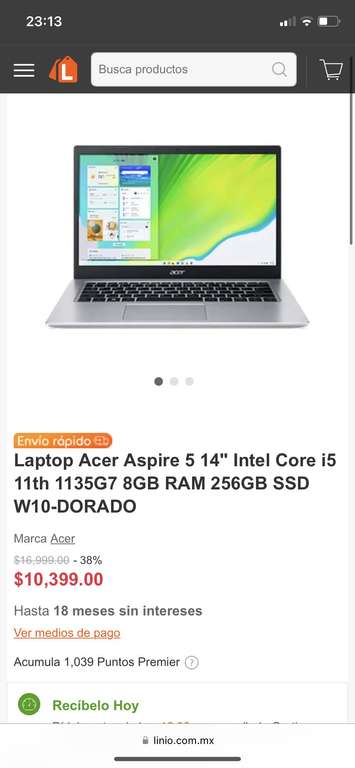 Linio: Laptop Acer Aspire 5 14" Intel Core i5 11th 1135G7 8GB RAM 256GB SSD