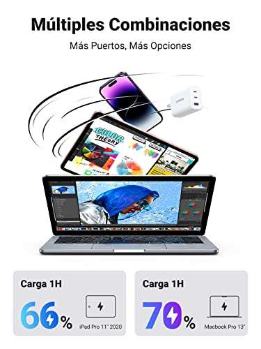 Amazon: UGREEN 65W Cargador USB C con 3 Puertos, Cargador Carga Rapida Plegable