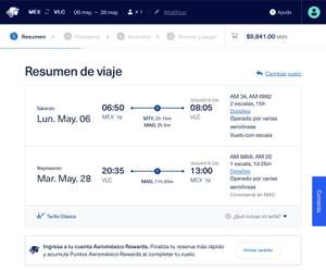 Aeroméxico: Vuelo REDONDO CDMX - VALENCIA, España. (maleta documentada 25kg)