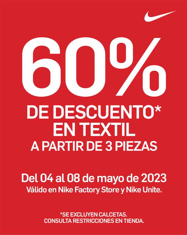 Nike: 60% de descuento en ropa y 40% de descuento en tenis Nike