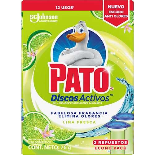 Amazon: Pato Discos Activos para Inodoro, Aroma Lima Fresca, 72 mL, 2 Repuestos, 12 Discos