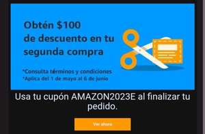 Amazon: 100 de descuento en segunda compra , compra mínima de 300