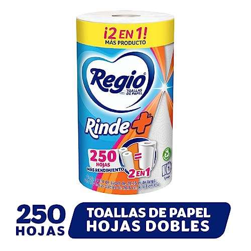 Amazon: Regio Rinde+ Toallas de papel, 250 hojas dobles, 1 rollo