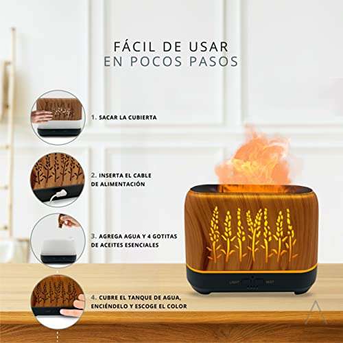 Amazon: Difusor de Aceites Esenciales y Humidificador de Efecto Flama Realista - Difusor Ultrasonico - Control Remoto - 200 ml