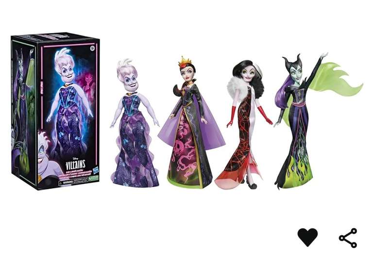AMAZON: Hasbro, Disney Villains, Paquete de 4 Muñecas: Cruella de Vil, la Reina Malvada, Maléfica y Úrsula
