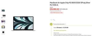 Soriana: MacBook Air Apple Chip M2 8GB 512GB 13Pulg Silver MLY03E/A (Pagando con BBVA)