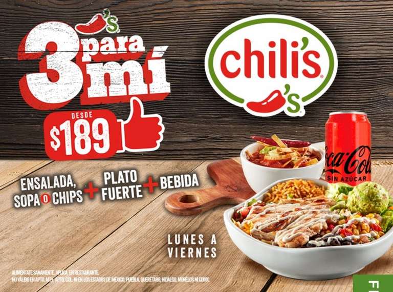 Chili's 189 Entrada, plato fuerte y bebida