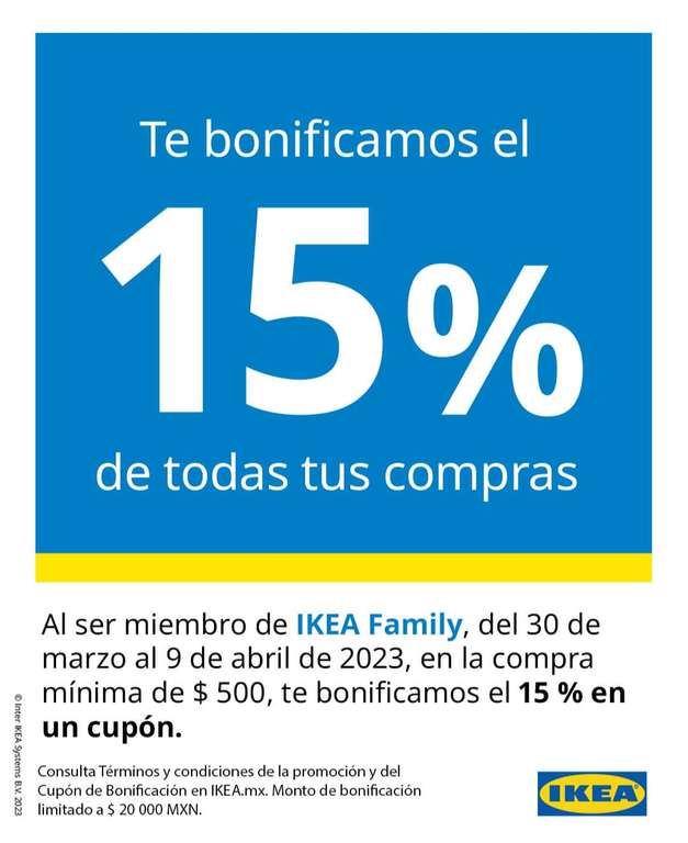 IKEA: 15% de bonificación siendo miembro IKEA Family (compra mín $500)