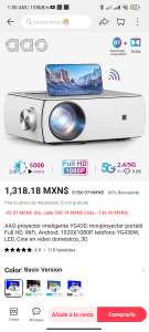 Aliexpress: Proyector Thundeal YG430 1080p Nativo descuento del 65% envio desde México.