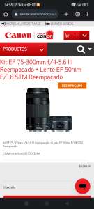 Tienda Canon Kit EF 75-300mm f/4-5.6 III + Lente EF 50mm F/1.8 STM Reempacados