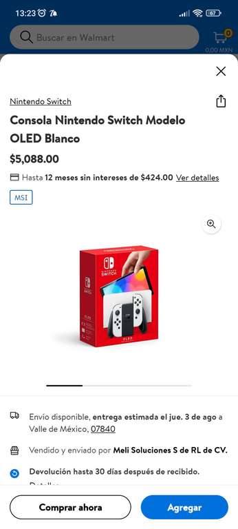 Walmart: Consola Nintendo Switch Modelo OLED Blanco | Pagando con Cashi