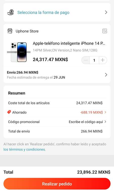 AliExpress: iPhone 14 Pro Max ( 8GB/128GB ) 2 NANO SIM )