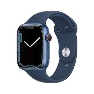 Amazon, Apple Watch Series 7 (GPS + Cellular, caja de aluminio azul de 45 mm) con correa deportiva azul abismo, regular (renovado)