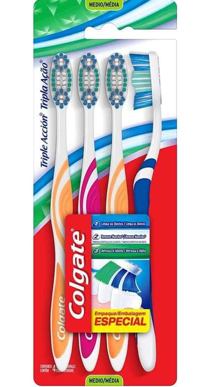 Amazon: Colgate Cepillo Dental Triple Acción Mediano, 4 Piezas, colores aleatorios | Planea y Cancela, envío gratis con Prime