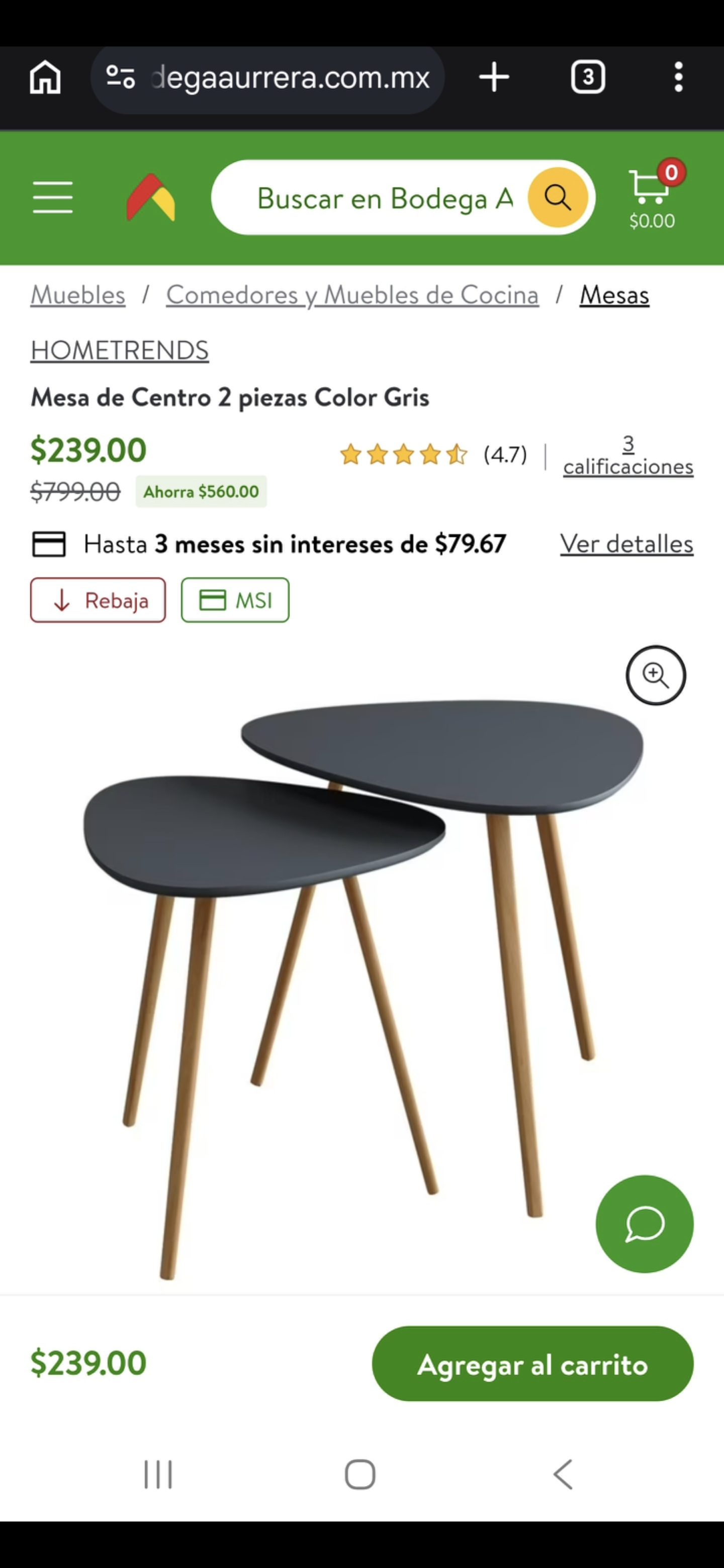Bodega Aurrera: juego de mesa de centro 2pz