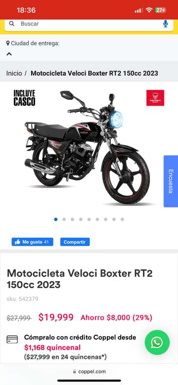 Coppel: Motocicleta Veloci Boxter RT2 150cc 2023
