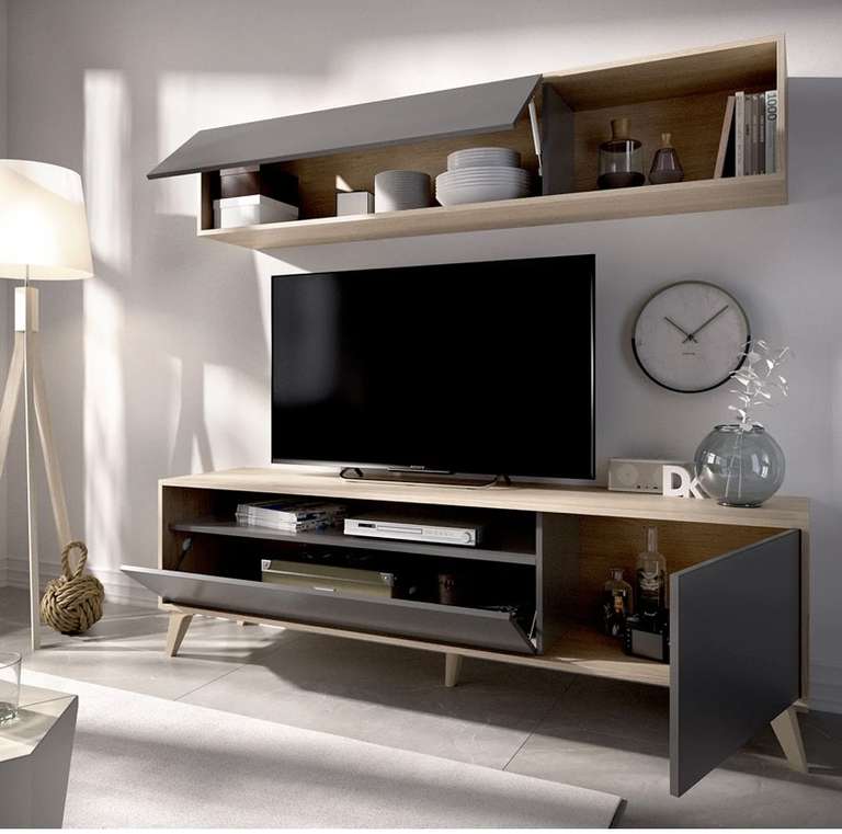 Tugow: MUEBLE PARA TV TAO - COLOR MADERA Y GRIS OSCURO