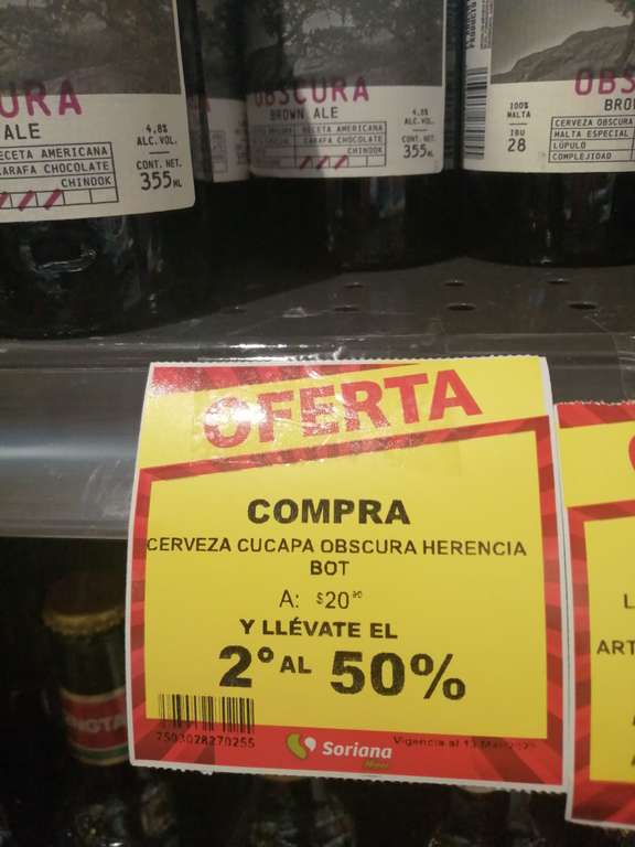 Soriana: cerveza cucapa 2da al 50% descuento