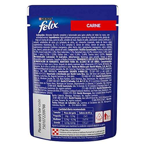 Amazon: FELIX Alimento Húmedo Sabor Carne, Paquete con 24 Pzas de 85g