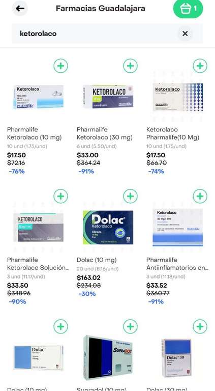 Rappi Prime [Farmacias Guadalajara]: Desinflamatorios con hasta 91% de descuento | ejemplo: Ketorolaco 30 mg