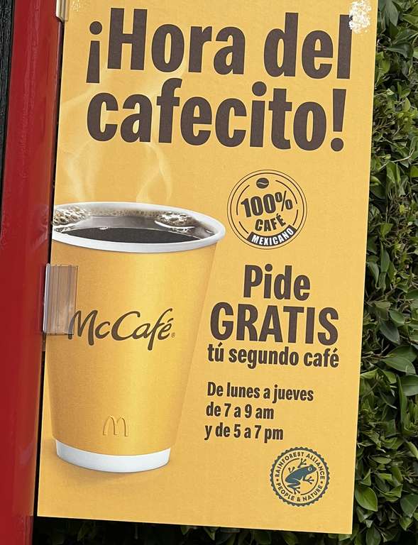 McDonalds: segundo café gratis, de Lunes a Jueves