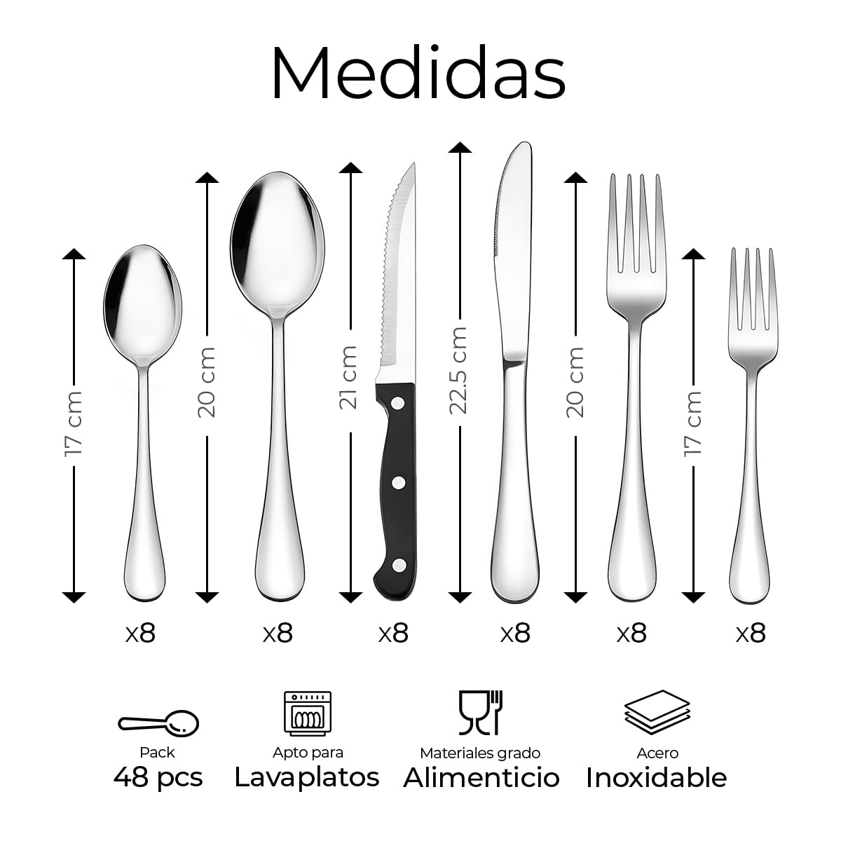 AMAZON: Raganet, Juego de 48 Cubiertos de Acero Inoxidable, Grado Alimenticio,