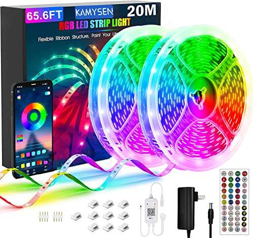 Amazon: Luces 20M Tira LED de Bluetooth，5050 65.6 ft / control 44 botones /sincroniza con tv y música