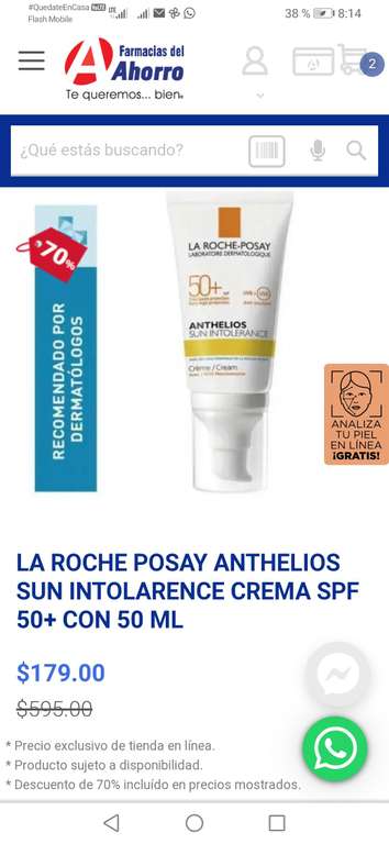 Farmacias del Ahorro LA ROCHE POSAY ANTHELIOS SUN INTOLARENCE CREMA SPF 50+ CON 50 ML