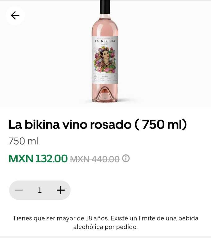 La Bikina vino rosado 750ml en Uber eats Chedraui Metepec