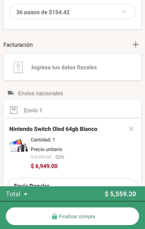 Nintendo Switch OLED blanco ($5559.2 con tarjeta Falabella Soriana/ Hasta 36 meses sin intereses)